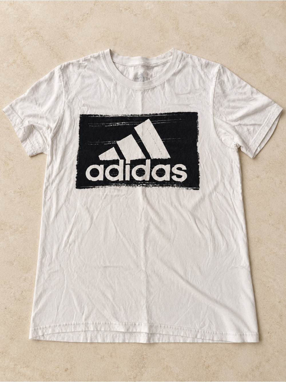 adidas White Short Sleeve Tee with Black Logo Box
